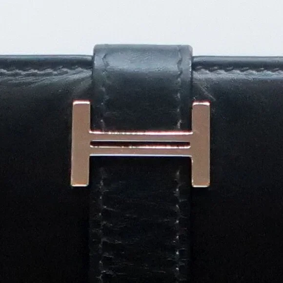 Hermès Béarn Black Leather H Buckle Long Wallet Bifold Luxury French Designer